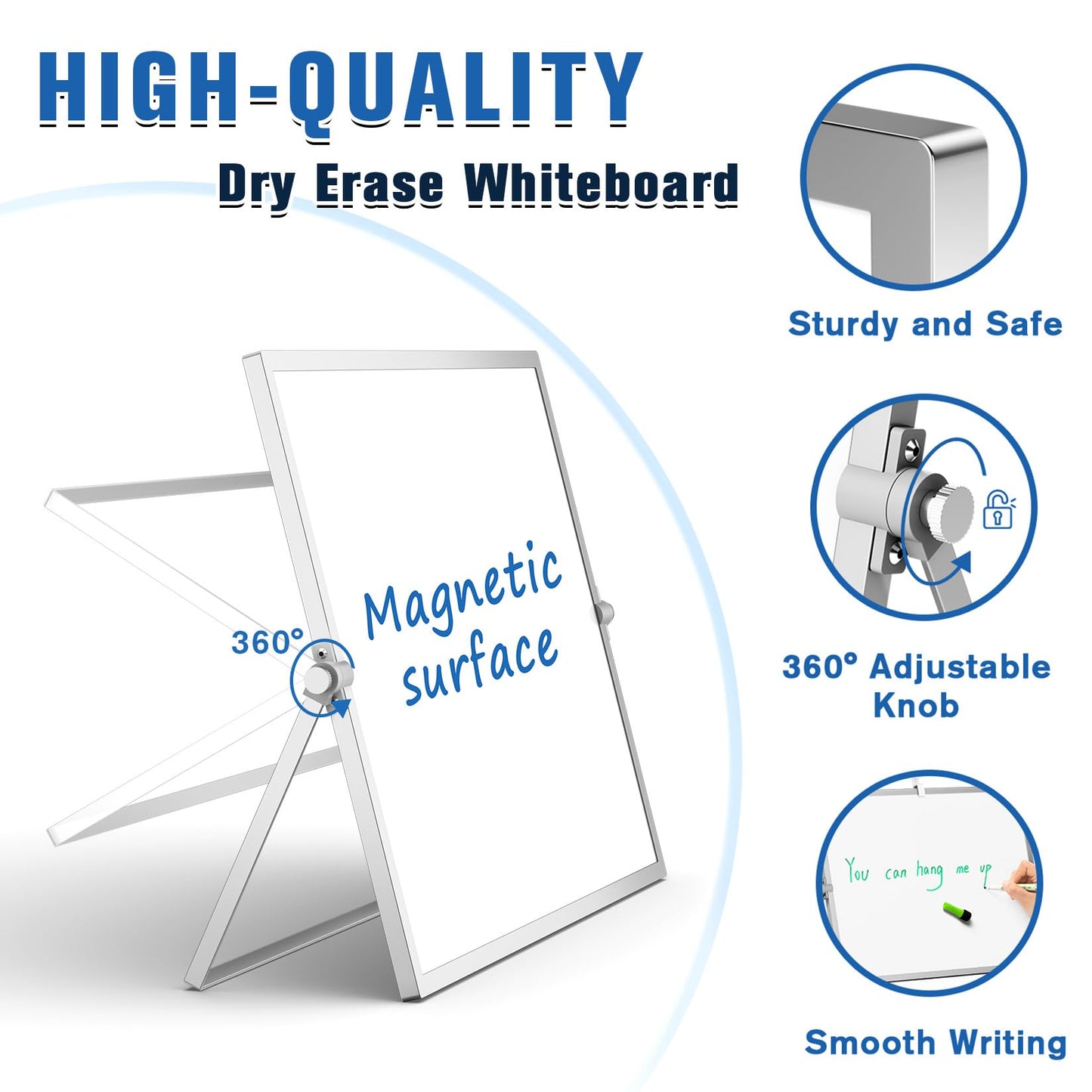 Grtard Magnetic Dry Erase Board with Stand, 18''x14'' Double-Sided White Board for Kids, Desktop Whiteboard with Stand, Large White Board, Desk Whiteboard Portable, Dry Erase Board for Kids, Memo
