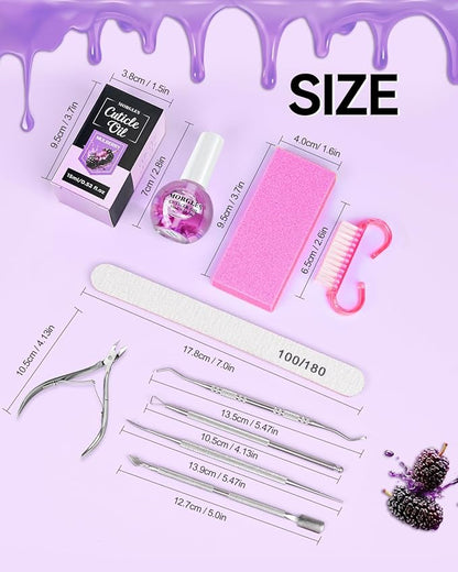 MORGLES Nail Care Kit, Manicure and Pedicure Tools Kit, 3 Nail File 100/180, 3 Buffer Block, Mulberry Cuticle Oil, Trimmer and Pusher