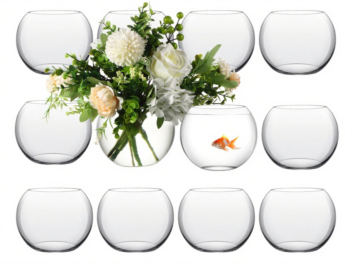 Sawysine 12 Pcs Bubble Bowl Vase Centerpiece 6''W x 5''H Round Glass Flower Vase Bulk Clear Terrarium Fish Bowl for Wedding Event Goldfish Planter Floral Centerpiece Office Home Decor