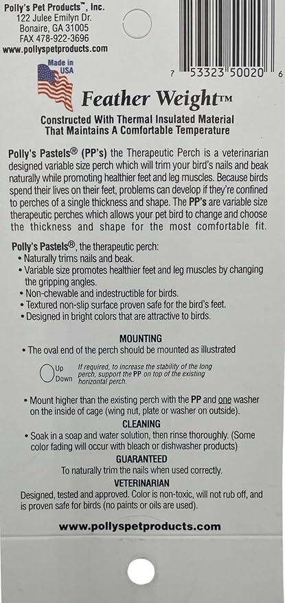 Polly's Pastels Nail Trimming & Beak Conditioning Safety Perch for Cockatiels, Cockatoos, Macaws, Parakeets, Budgies, Parrots and All Other Birds (Coral, Large-1 1/2" Dia. x 9" Long)
