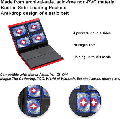 GEAoffice 4 Pocket Card Binder - 2 x 2 Trading Card Collection Album Folder - 160 Side Loading Pocket Binder for TCG, MTG, Sports Game Cards - Gifts for Card Collector Girls (Red)