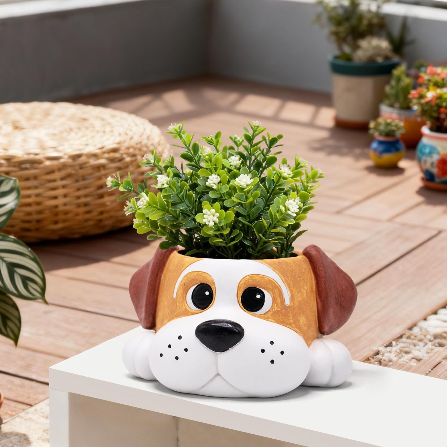 Toparad Dog Resin Planter Pot - Funny Animal Plant Pots for Home Office Decor, Cute Flower Pot with Drainage Hole for Indoor Outdoor Plants, Unique Succulent Pots Gift IdeaI for Plant Lovers