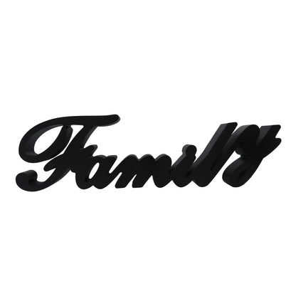 CVHOMEDECO. Matt Black Wooden Words Sign Free Standing "Family" Tabletop/Shelf/Home Wall/Office Decoration Art, 15-3/4 x 4-1/2 x 1 Inch
