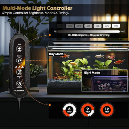 GLOWRIUM Aquarium Light, LED Full Spectrum Freshwater Fish Tank, infinitely dimmable, Fish Tank Light with auto-on/Off Timer (36-41 in)