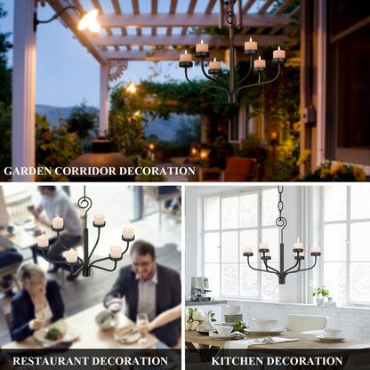 smtyle Black Outdoor Chandelier for Gazebo Set of 6 Tealight Candle Metal Wall Sconce for Hanging Decoration