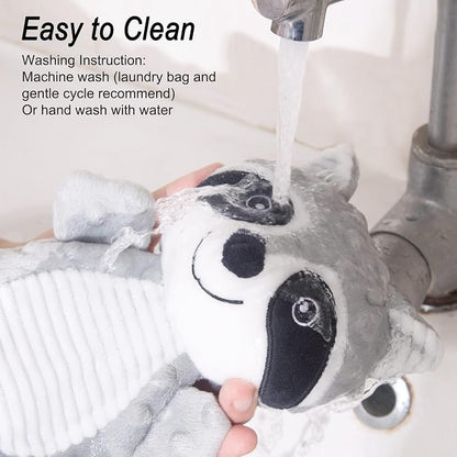 No Stuffing Squeaky Dog Toys Plush Chew Toy for Small Medium Puppy Large Breed, Stuffless Cute Animal Plush Toy for Indoor Play, Tough Durable Teething Interactive Gift, Raccoon,Gray
