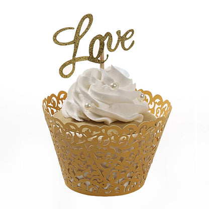 KPOSIYA Pack of 120 Cupcake Wrappers Artistic Bake Cake Paper Cups Vine Designed Laser Cut Cupcake Wraps Baking Cup Muffin Case Trays for Wedding Baby Shower Party Birthday Decoration (120, Gold)