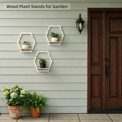 Rioneta 3 Pack Solid Wood & Heavy Duty Metal Wall Plant Stands,9 inch Natural Wood Shelf, Boho Arch Hanging Planter for Indoor 25 LB Load for Plants White