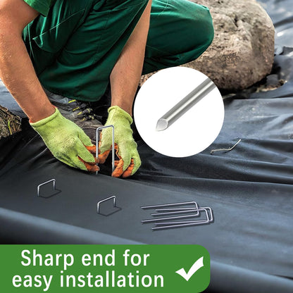 HOUYA 100 Pack Landscape Staples 4 Inch 12 Gauge Garden Stakes Galvanized Garden Staples Pins Anti-Rust Ground Stakes for Weed Barrier, Irrigation Tubing, Yard Lawn, Landscape Fabric