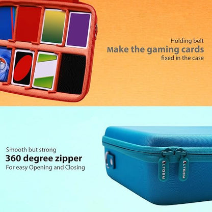 LTGEM Card Game Case Compatible with Cards Against Humanity/Magic the Gathering/UNO/Pokemen/Baseball/Football Cards 3000+, Trading Card Storage Box with 6 Dividers and Shoulder Strap, Blue