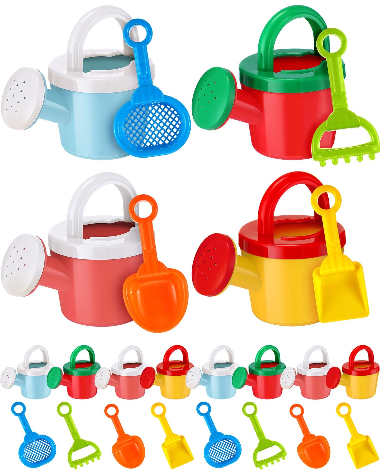 Sosation 24 Pcs Kids Watering Can and Beach Sand Shovel Set 12 Small Plastic Watering Can Bulk 12 Sand Shovels Mini Water Pail with Handle Outdoor Play Toys Child Gardening Tools for Girl Boy Gift