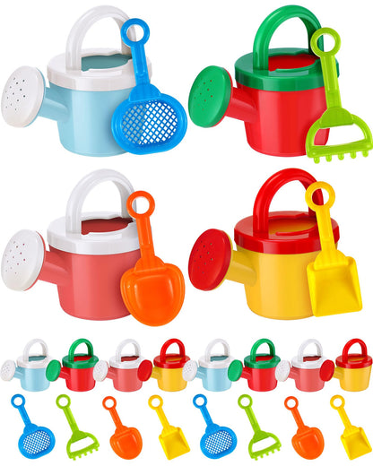 Sosation 24 Pcs Kids Watering Can and Beach Sand Shovel Set 12 Small Plastic Watering Can Bulk 12 Sand Shovels Mini Water Pail with Handle Outdoor Play Toys Child Gardening Tools for Girl Boy Gift