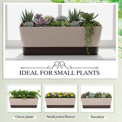 SHENLIU 4 Pack Rectangular Plant Pot, 12 Inch Watering Plant Container with Drainage Hole and Saucers Large Plastic Flower Pots Succulent Window Sill Planter Window Planter Box for Succulents, Flowers