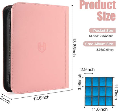 Card Binder 12 Pocket with Zipper, 816 Pockets Trading Card Holder Book, Premium PU Cover Zip Folder Binder, Side Loading Carrying Case Binder Album for TCG, MTG, Sports Cards, Game Cards