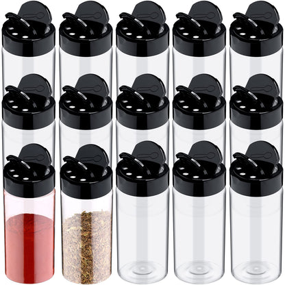 Mimorou 40 Pack Plastic Spice Jar with Shaker Lids Seasoning Containers 3.5 oz Plastic Spice Container with Black Lids Seasoning Jars for Kitchen Storing Powder