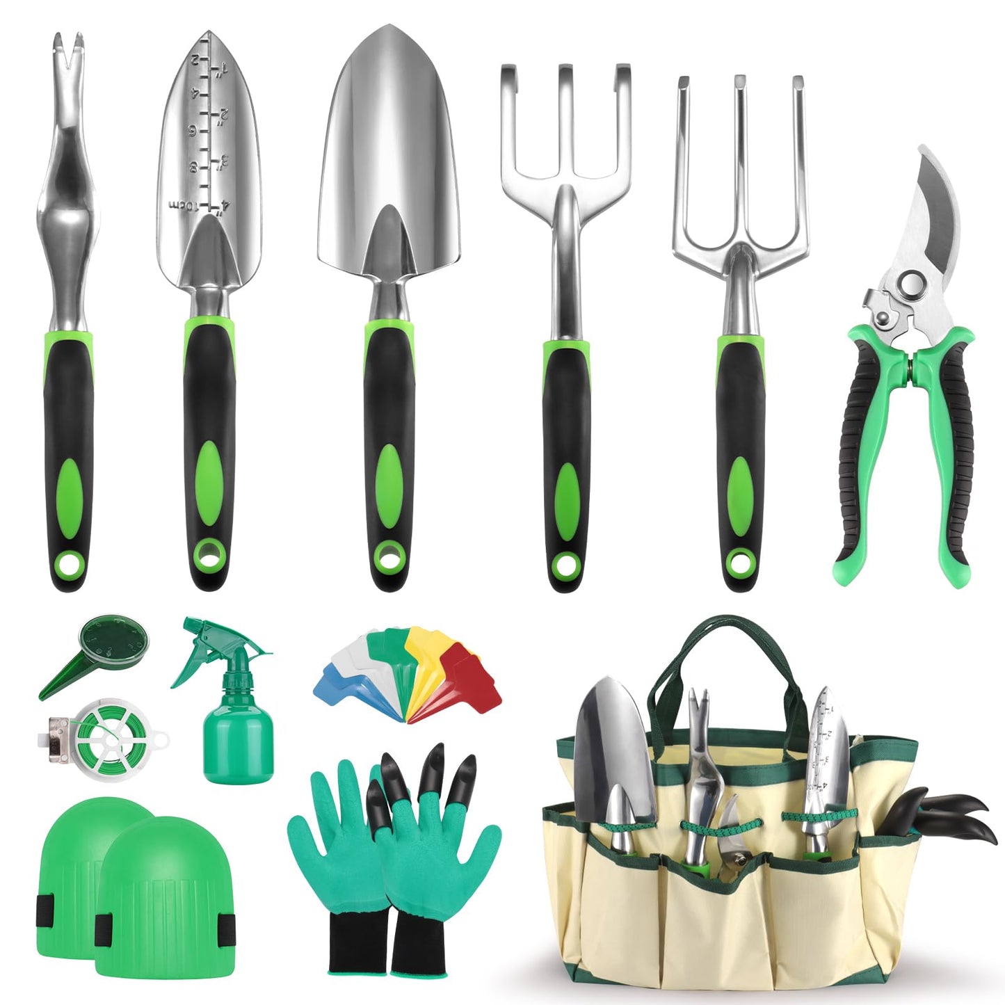 Gardening Supplies, Garden Tool Set, 19 Pcs Stainless Steel Garden Tool Kit with Bag, Ideal Gardening Gifts for Women