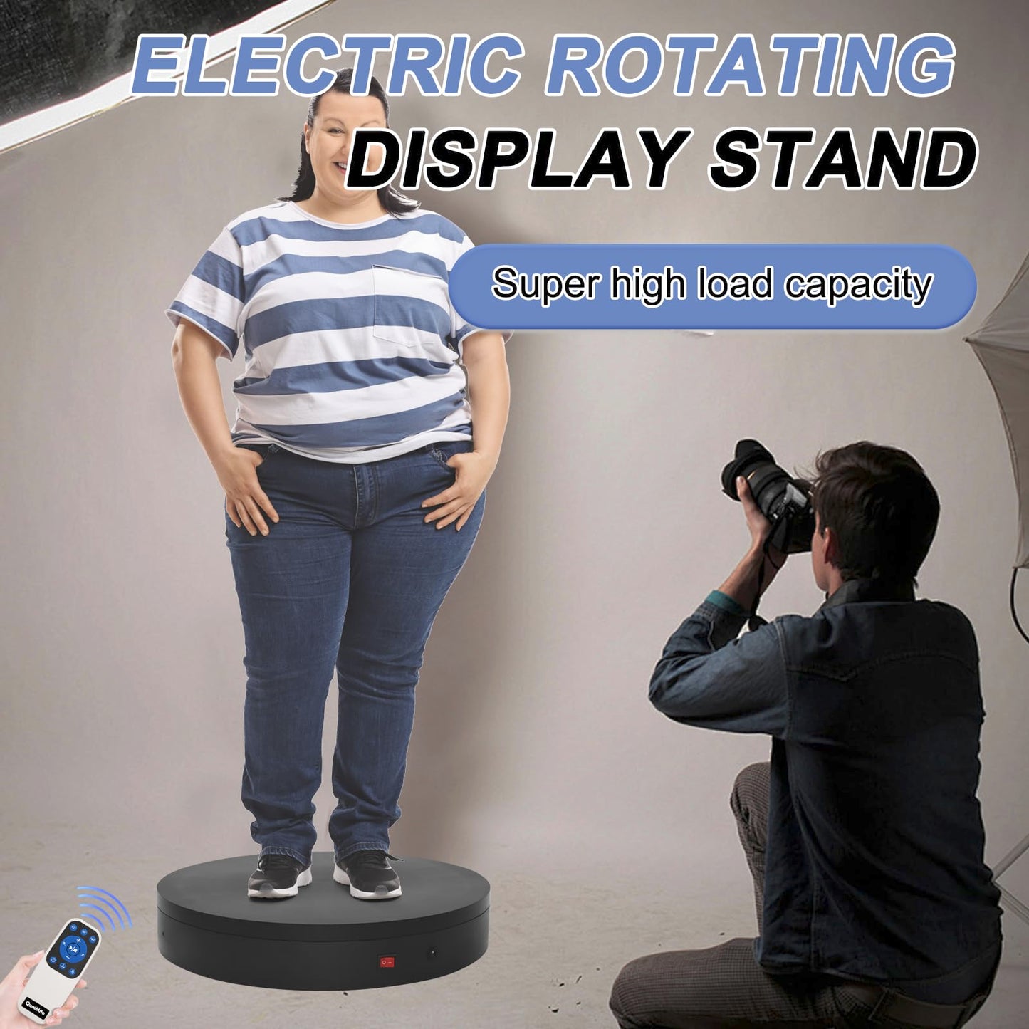Foxvee Remote-Controlled Motorized Turntable,Heavy Duty Motorized Rotating Display Stand,Speed-Adjustable Rotating Platform,Multi-Mode Photography Turntable for 3D Scan,Showcase(15.8in/Black)