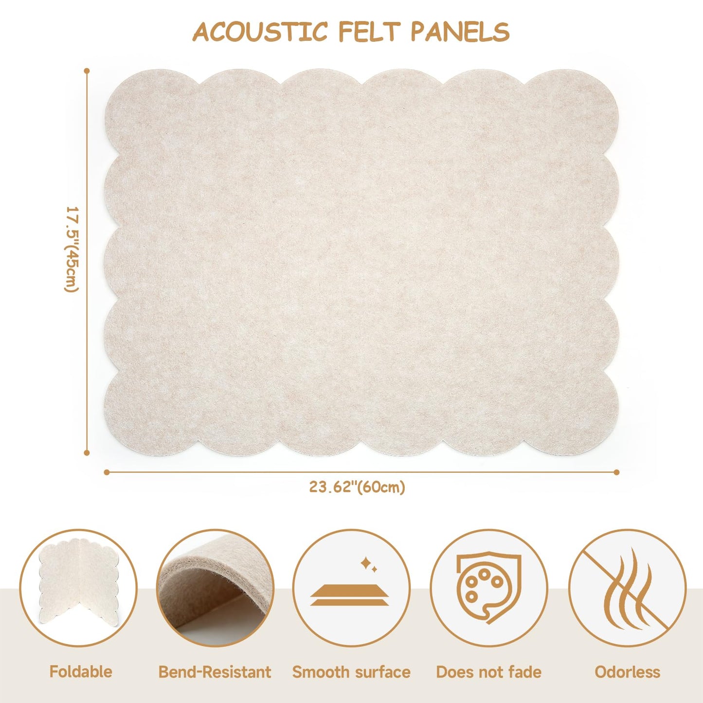Scalloped Felt Bulletin Board 24" x 18" Cork Board Alternative,Decorative Felt Pin Board Foldable Cork Boards for Walls Self-Adhesive Cork Board for Home Office Classroom Pin Board (Oatmeal) 2pack