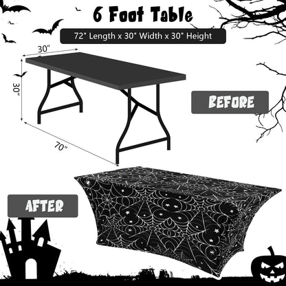 Oudain 2 Pcs Halloween Stretch Table Cover 6 Feet White Black Spider Web Spandex Table Clothes Gothic Spider Cobweb Scary Party Decorations for Halloween Home Decorations Party Celebration