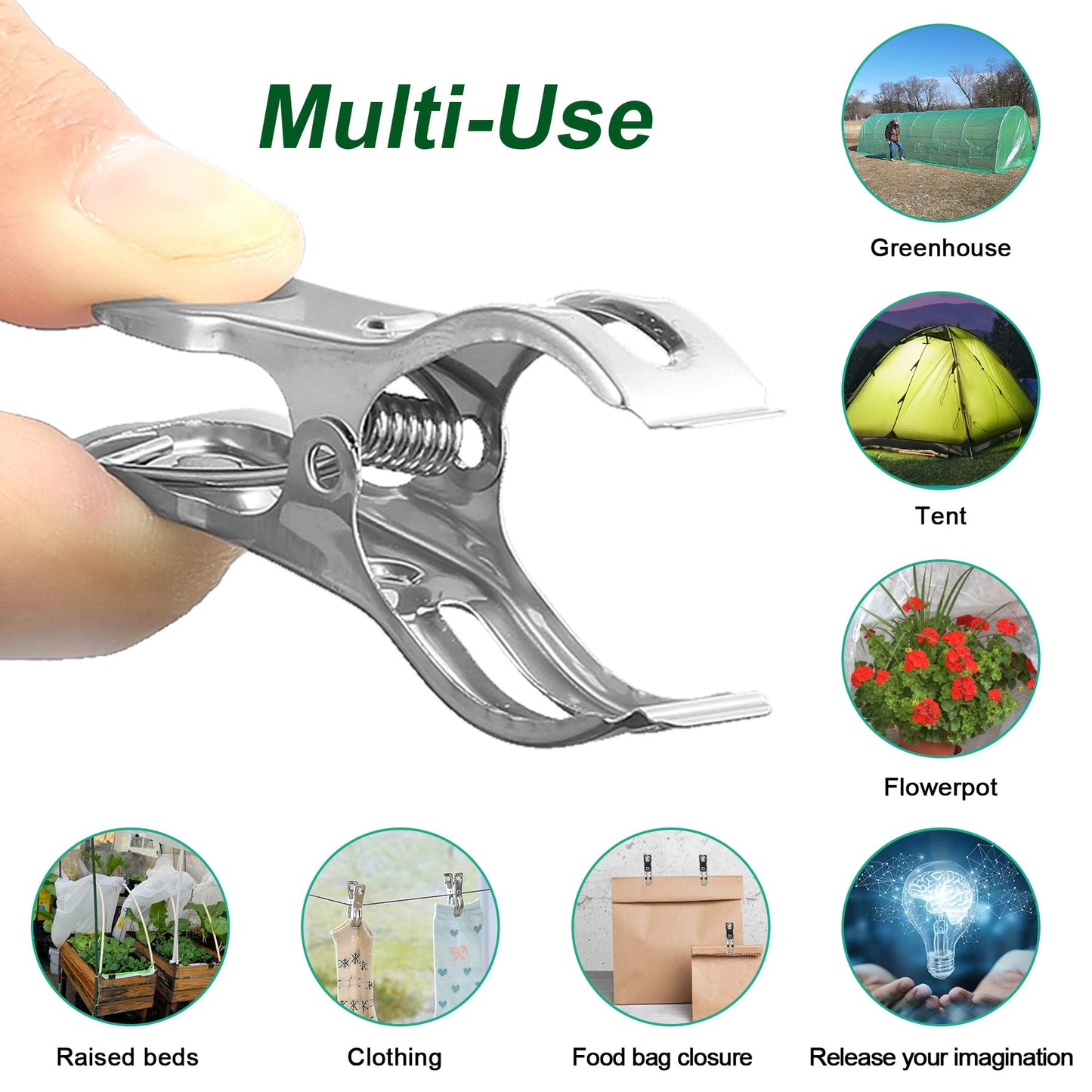 Samhopo 60 Pcs Row Cover Clips, Garden Clamps for Netting, Greenhouse Clamps Made of Stainless Steel, Have a Strong Grip of Greenhouse Clips, For 1/2'', 3/4'', 1'' Garden Hoops or Pvc