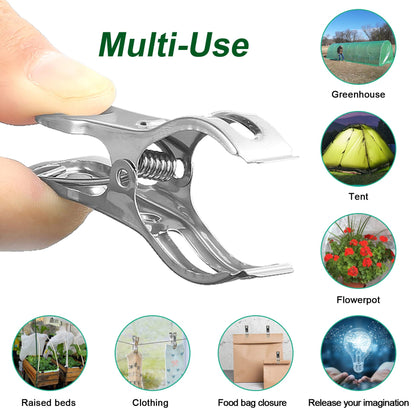 Samhopo 60 Pcs Row Cover Clips, Garden Clamps for Netting, Greenhouse Clamps Made of Stainless Steel, Have a Strong Grip of Greenhouse Clips, For 1/2'', 3/4'', 1'' Garden Hoops or Pvc