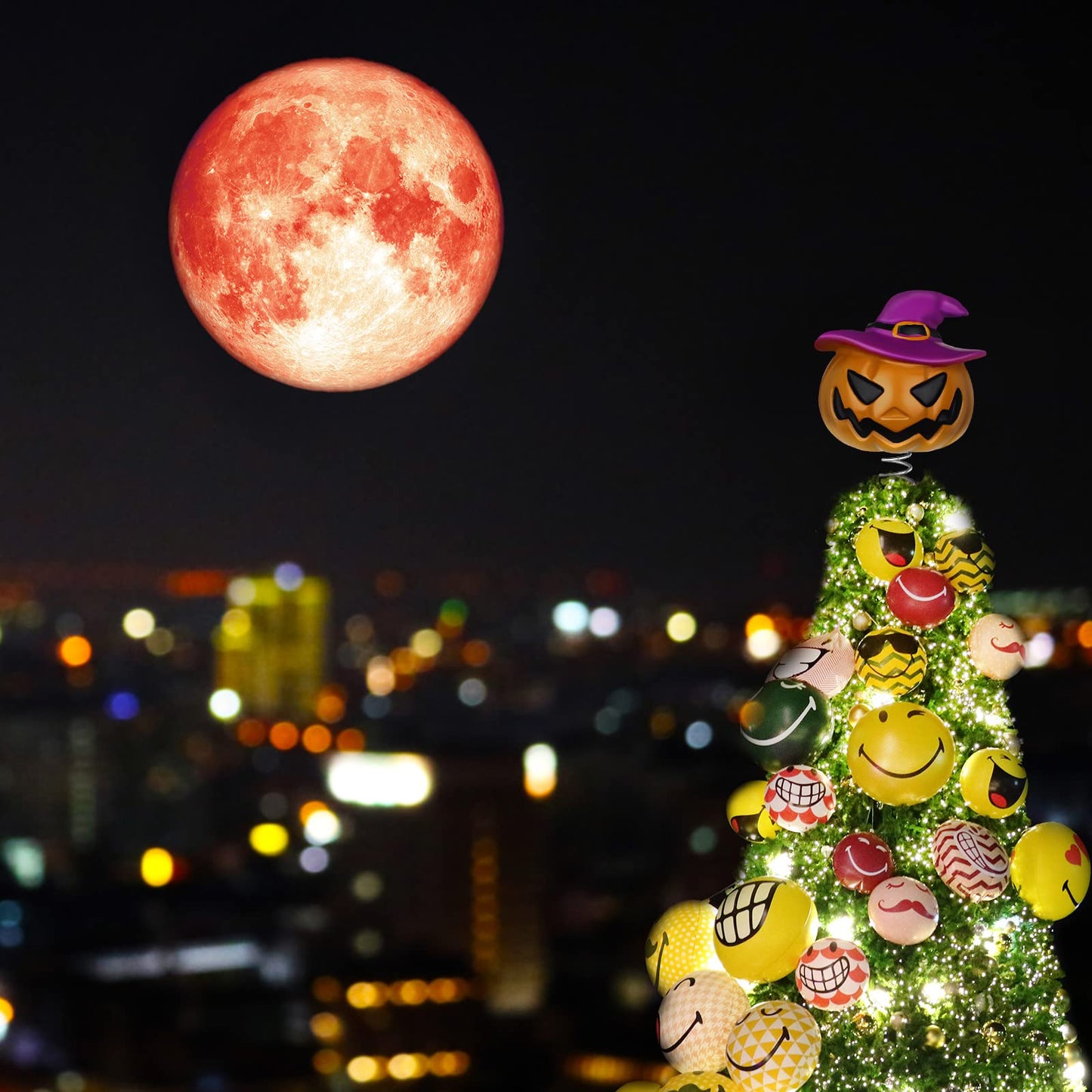 Queekay Halloween Tree Topper Spooky Pumpkin Skull Ghost Miniature Tree Topper 4 Inches Mini Christmas Ornaments for Halloween Party