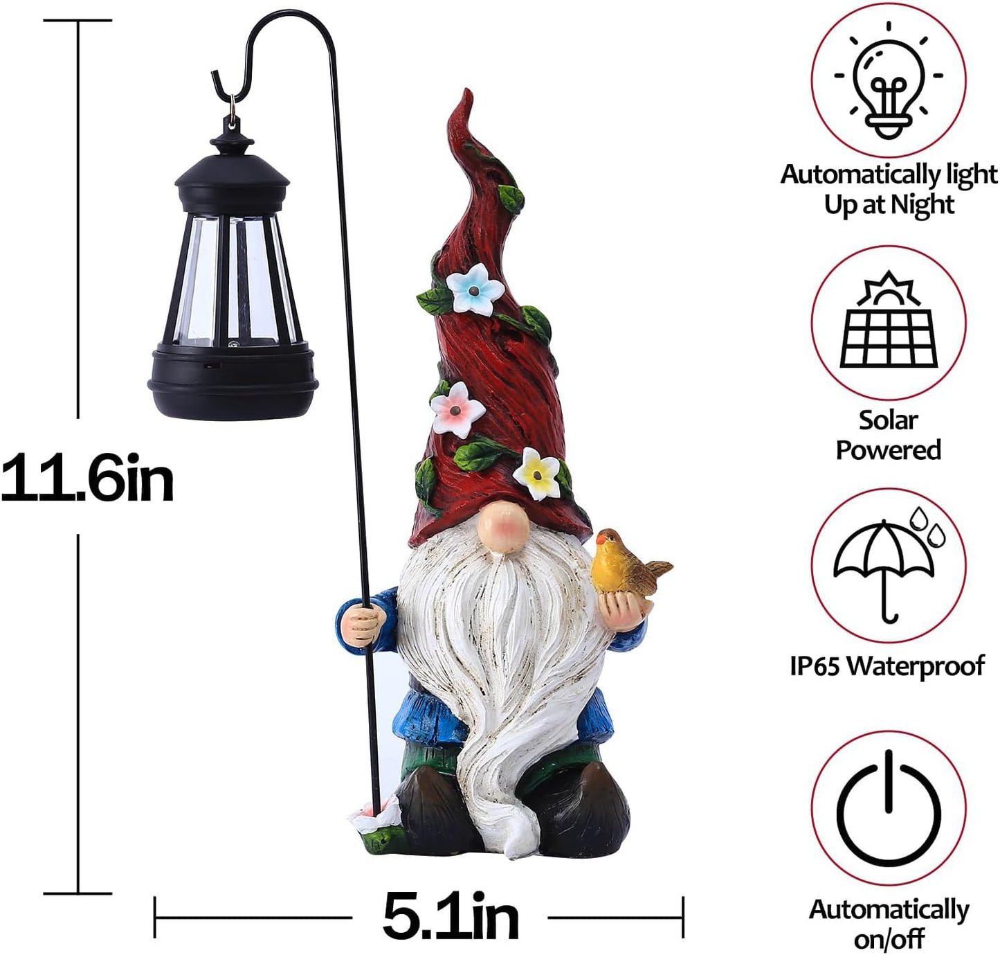 Pohabery Gnomes Outdoor Statue with Solar Lights,Solar Garden Gnomes Decorations for Yard Patio Outside Gnome Garden Decor, Gnomes Gifts for Women Mom