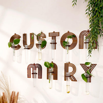 Win Letter Wall Propagation Planters Test Tubes Wall Decor for Hanging Plants Clear Water Plant Vase Brown Wood Upletter Alphabet Functional Art Boho Set of 3