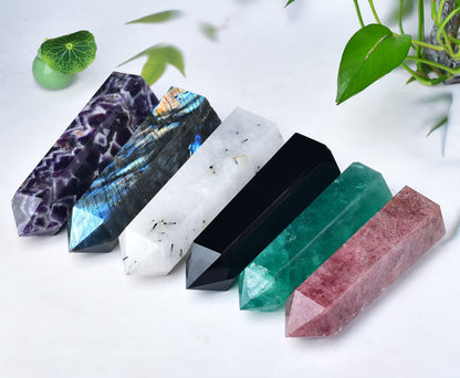 FZBHRO Large Green Fluorite Quartz Towers Crystal Point Obelisk 6 Faceted Healing Crystal Stone Wand for Beginer Meditation Gift 2.2-2.6 Pound