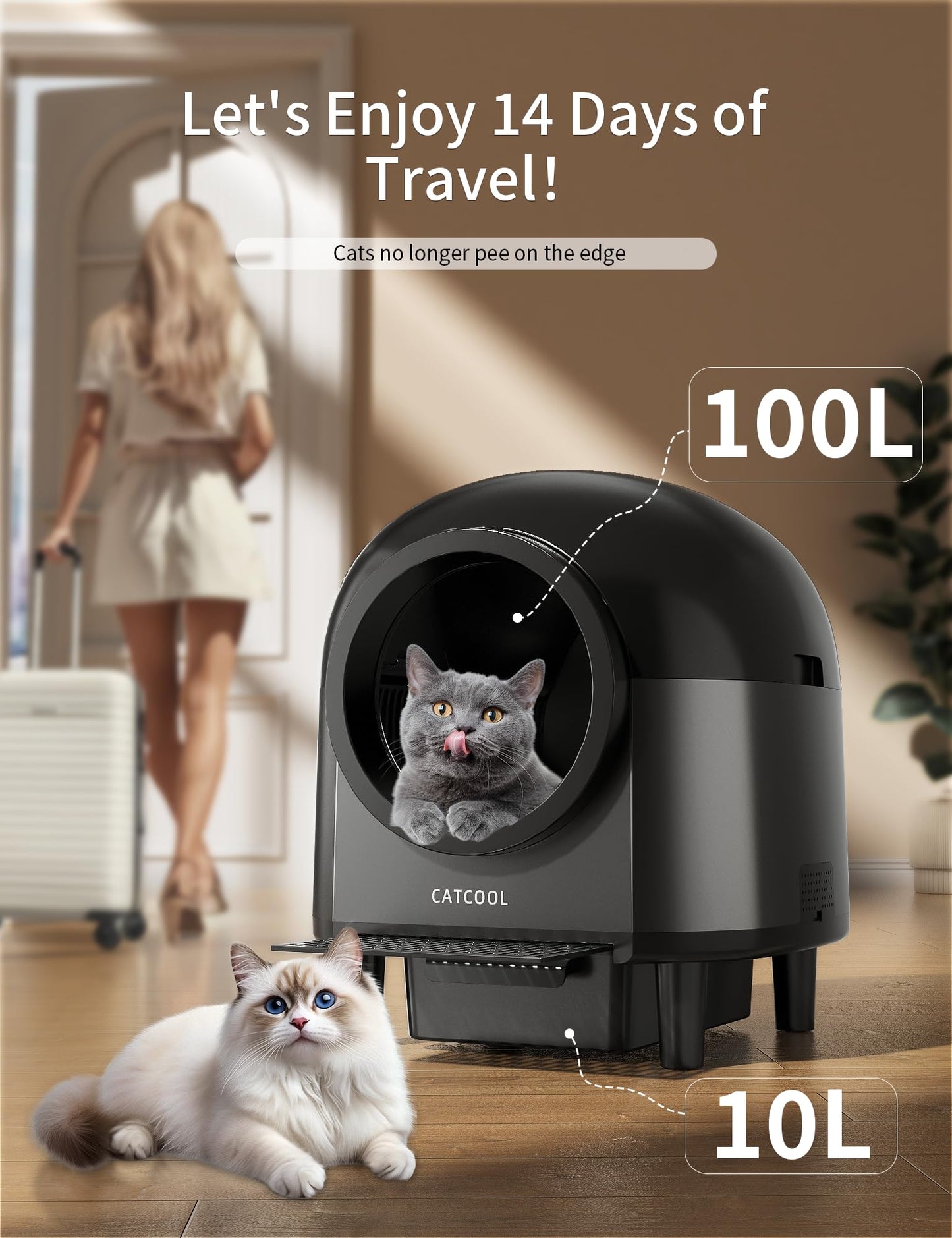 Automatic Cat Litter Box Self Cleaning,Smart Litter Box with 10 Safety Sensor Radars,100L Electric Cat Litter Boxes with Stairs for Multiple Cats,APP-Control,Advanced Odor Control OMCPET (Black)