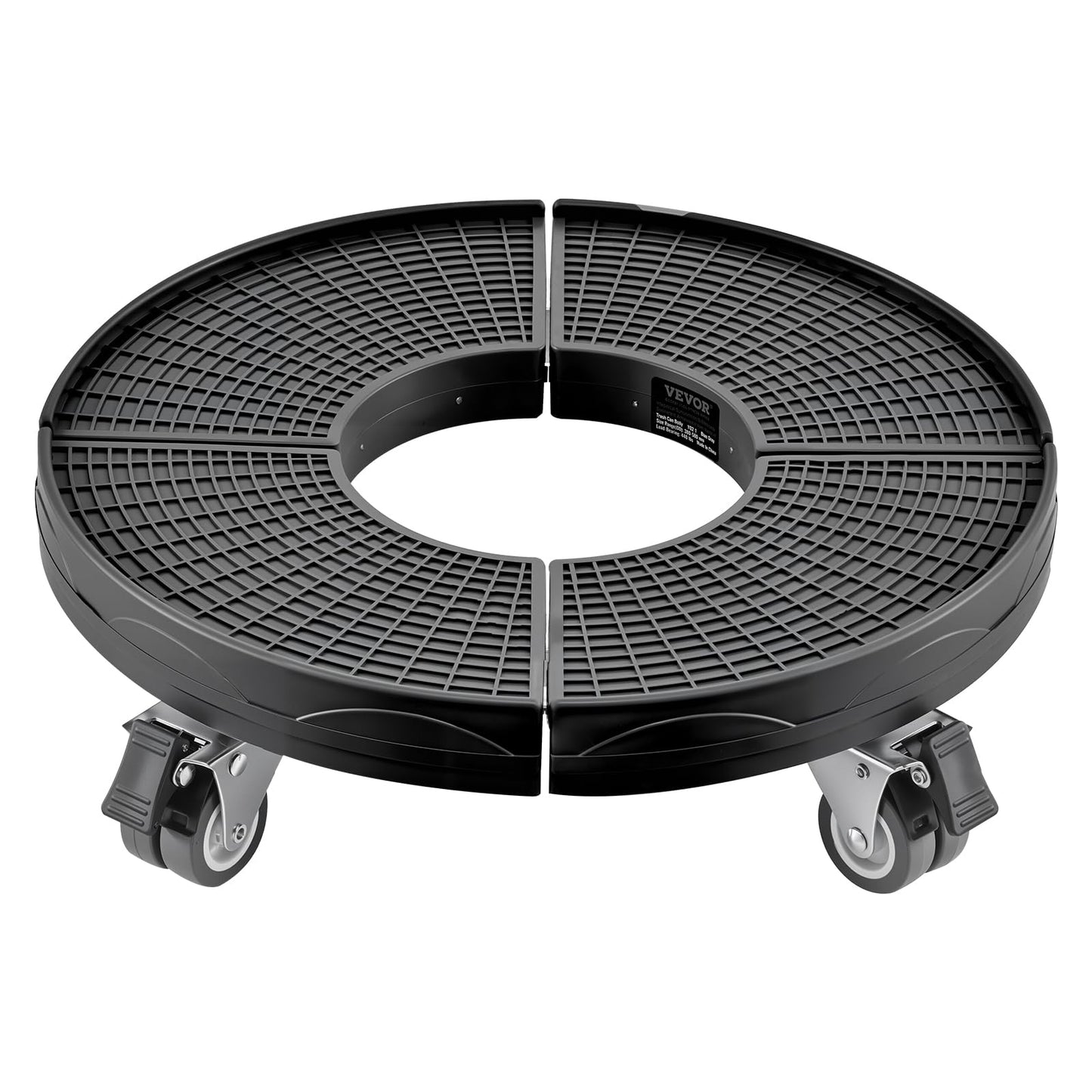 VEVOR Trash Can Dolly with 4 Lockable Wheels, 440lbs Weight Capacity, Round Trash Can Roller Base, 15-22.8 in Adjustable, Heavy Duty Drum Dolly Plant Caddy, Multi-Functional Rolling Dolly Cart, Black