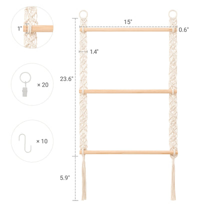 Dahey Hanging Jewelry Organizer Macrame Necklace Holder with 30 Hooks and Headband Holder with 30 Hooks Boho Decor for Baby Girls Room