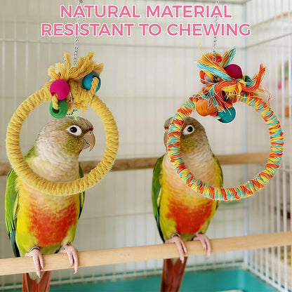 Colorful Circular Bird Swing,Bird Rope Chewing Toys Parrot Cage Bite Toys (Small Half-Round Patterned)