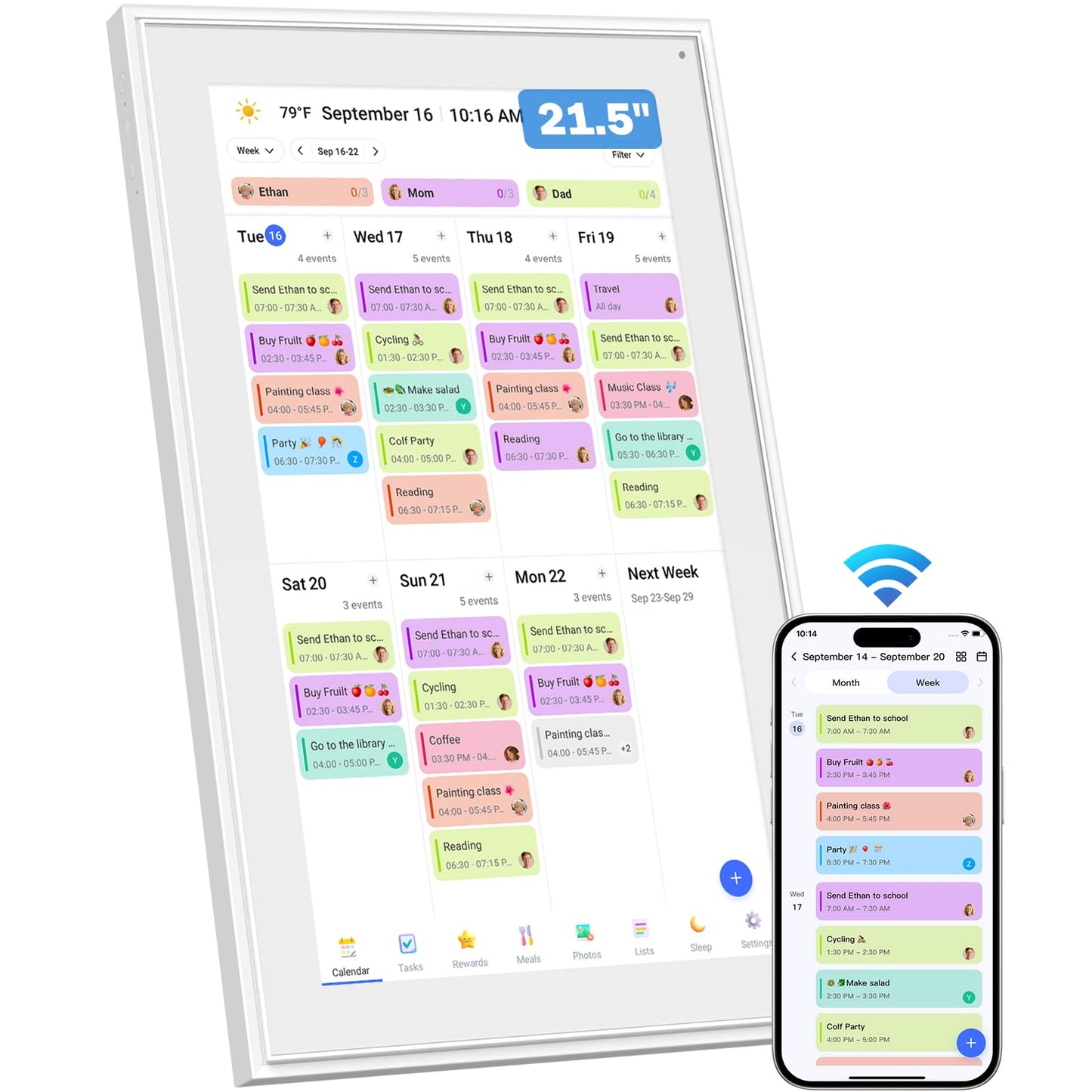 Canupdog 21.5 Inch Digital Calendar, Electronic Planner & Chore Chart with 1920x1080P IPS Touchscreen, Task Rewards System, Interactive Display for Family Schedules Gifts for Women Mom