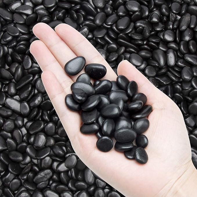 Black Small Decorative Pebbles - 2LB Gravel River Rock,Natural Polished Decorative Stones 3/8" Gravel Size,Pebbles Gravel for Bamboo Plants,Succulent,Home Decor,Landscaping,Vase Fillers and More.
