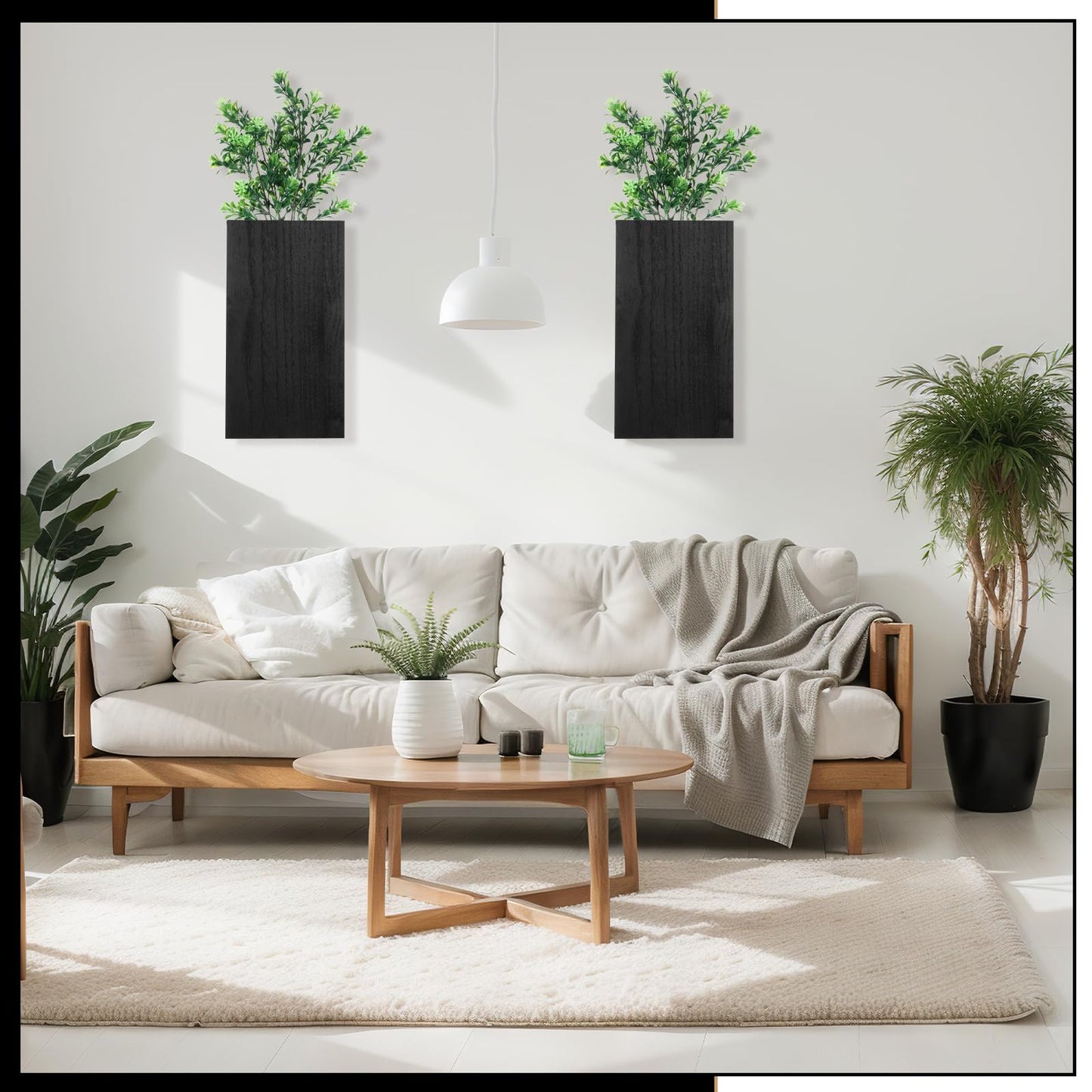 Vesici Wood Wall Planter Vase with Artificial Plants Indoor Plants Holder Pocket Farmhouse Wooden Wall Flower Vase Hanging Plant Decor for Bedroom Kitchen Office Home (2 Pcs,Milan Leaves)
