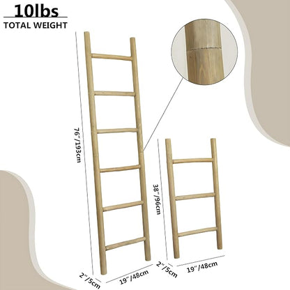 Wooden Blanket Ladder - 76in Natural & Motley Wood - Leaning Wall Decor for Bedroom, Bathroom, Living Room - Rustic Quilt Holder & Towel Rack (Natural Wood Color, 76in | Pre Assembled)