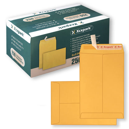 Xxcxpark 250 PCS 6x9 inches Security Catalog Envelopes Printable Self Seal Envelopes, Anti Tear brown Kraft Envelopes for Invitation Cards, Pictures, Photos, Documents