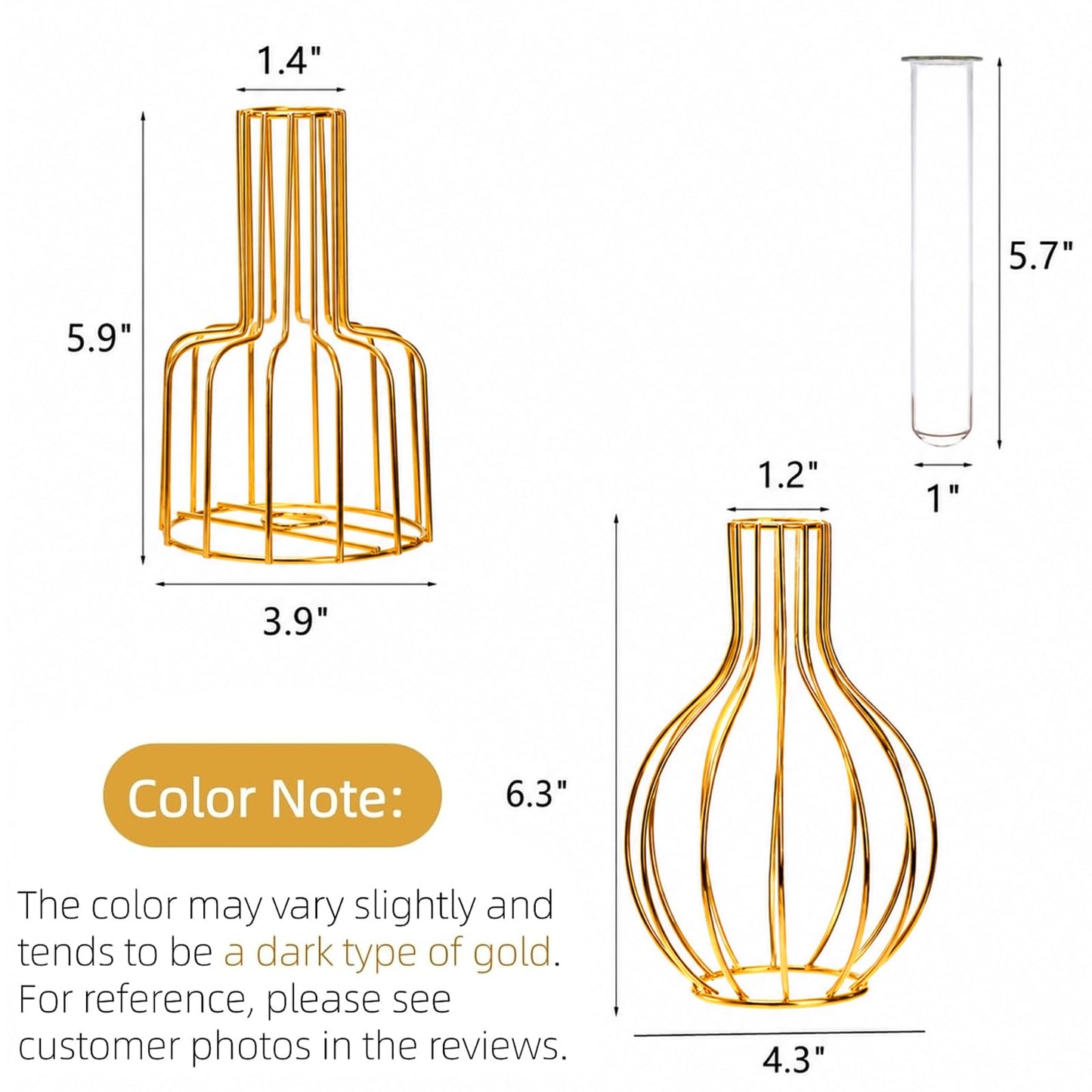 Dicunoy 4 Pack Gold Flower Vases, Small Plastic Test Tube Vase with Metal Frame Stand, Small Bud Vase for Pampas, Wedding, Table Centerpieces, Living Room, Plant Terrariums for Propagating Hydroponic