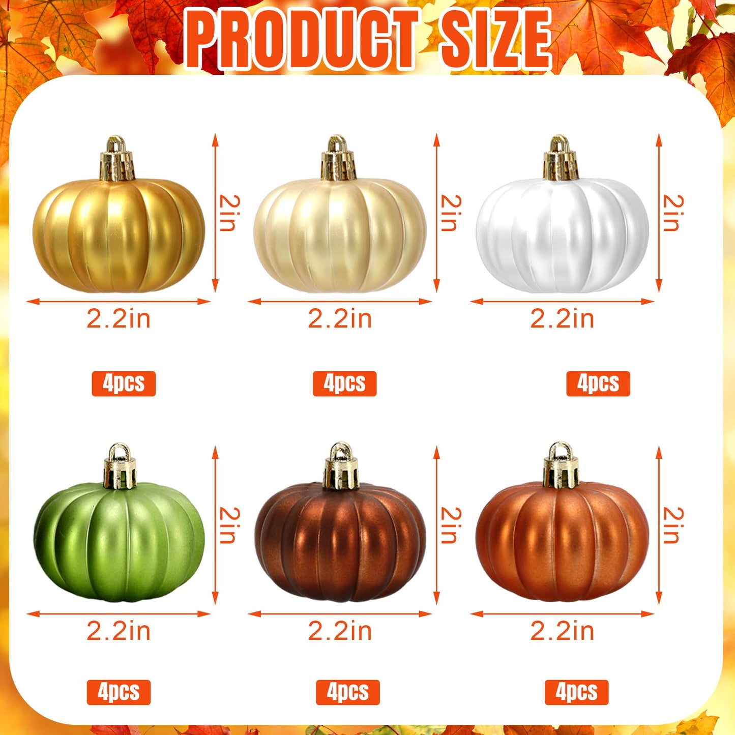JarThenaAMCS 24Pcs Fall Pumpkin Hanging Ornaments Mini Pumpkin Ball Ornaments Thanksgiving Hanging Decorations for Autumn Harvest Christmas Party Tree Home Wall Decor