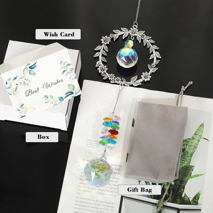 LONGSHENG - SINCE 2001 - Crystal Suncatcher for Windows Rainbow Maker Hanging Ornament Gifts for Family,Friends Sun Catcher Gifts for Mother’s Day Birthday Thanksgiving with Best Wishes Card Gift Bag