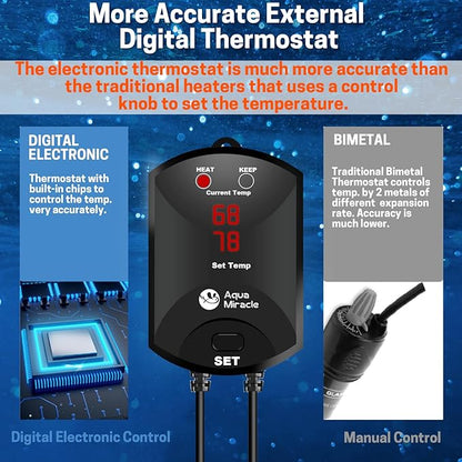 AquaMiracle Upgraded 200W Aquarium Heater Fish Tank Heater Turtle Heater Super Compact Aquarium Heater, Dry-Run/Overheating Protection and Memory Function, Dual LED Display, for 20-40 Gal Tanks