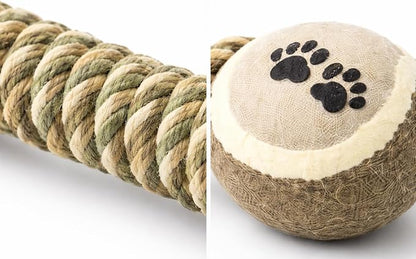 Interactive Rope Dog Chew Toy with Tennis Balls – Durable Cotton Tug & Fetch Toy for Puppies and Small to Large Dogs