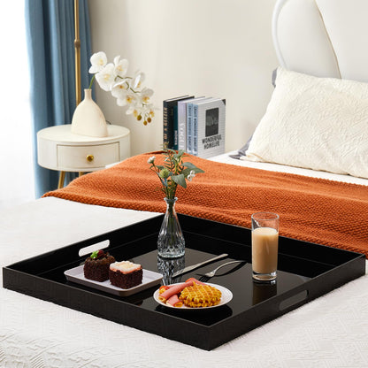 20×20 inches Oversized Black Acrylic Ottoman Tray Extra Large Decorative Tray Spill-Proof Serving Trays with Handles King-Size Safe Edge Organizer for Coffee Table Countertop Breakfast