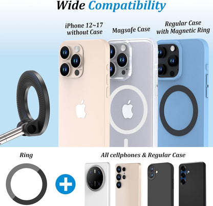 PlusAcc Vacuum Magnetic Phone Holder for Car - Suction Cup Phone Mount for MagSafe, 360° Rotatable Portable Strong Magnet Stand for iPhone 17/16/15/14/13 in Gym, Mirror, Smooth Surface, All Vehicles
