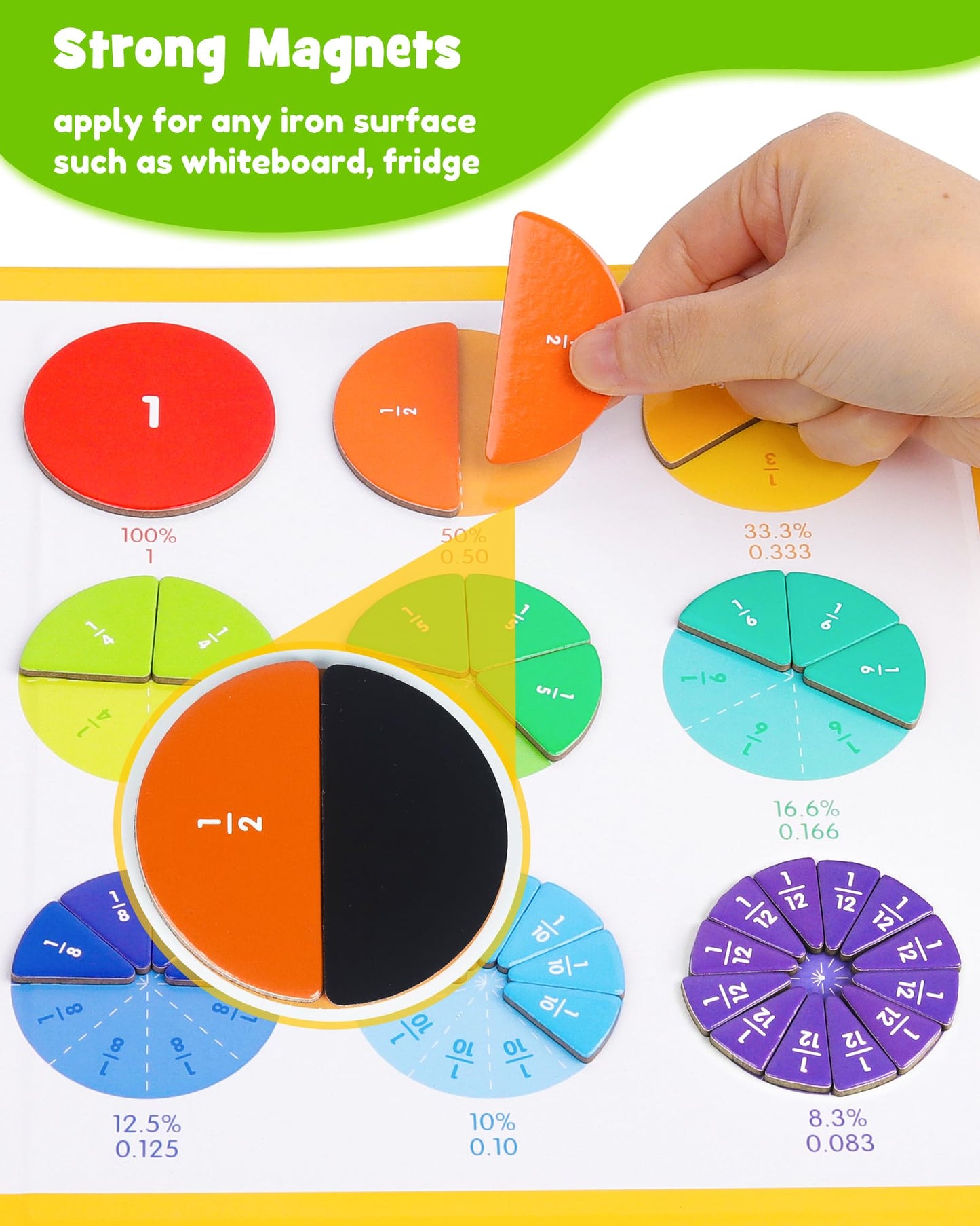D-FantiX Large Magnetic Fraction Book, Magnetic Fraction Tiles & Fraction Circles Set with Dry Erase Activity Card, Montessori Fraction Manipulatives Learning Toys for Kids
