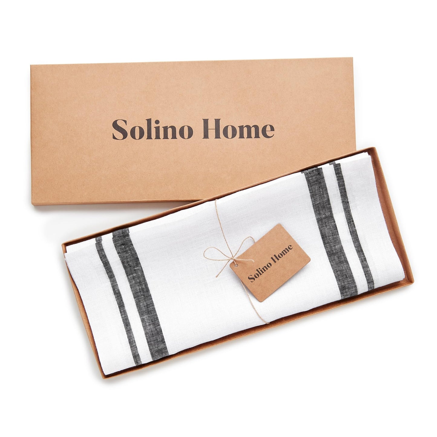 Solino Home Linen Table Runner 72 Inches Long - 100% Pure Linen Black and White French Stripe Table Runner 16 x 72 Inch for Dining, Dresser, Summer