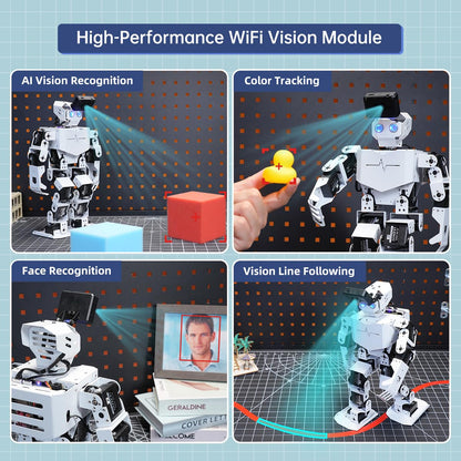 AI Vision & Voice Interaction Robot for Arduino Scratch Python Programming 17DOF Humanoid Robot Large AI Model STEM Project Education Voice Command Walking Dancing Self-Stand Up, Tonybot Standard kit