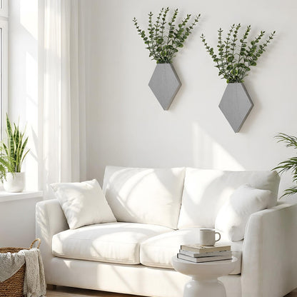 Chunful Wooden Wall Planter Decor Hanging Fake Plants Greenery Flowers Holder Vase Boxes for Wall Farmhouse Bohemian Living Room Bedroom Kitchen Office Indoor Decoration (Light Gray,2 Pcs)