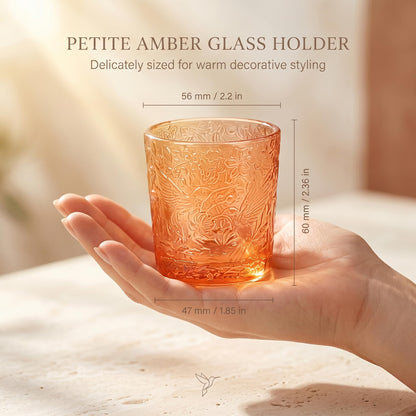 6 Pack Hummingbird Embossed Glass Candle Holders Votive Tealight Holders with Patent Design, Decorative Glass Cups for Wedding Centerpieces, Parties, and Home Decor (Pumpkin Spice)